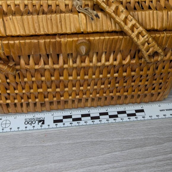 Vintage 70s Wicker & Wood Handbag - Picture 11 of 14